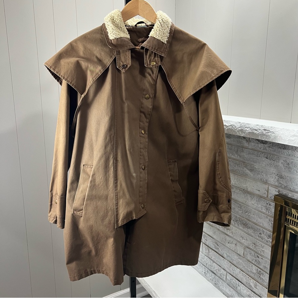 James MacKenzie Trails Original Leda Brown Oilskin Plaid Lined Outdoor Coat M